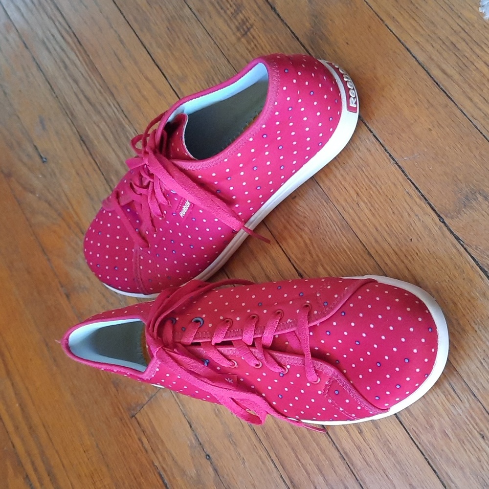 Reebok Lightweight Pink and White Polka Dot Sneakers